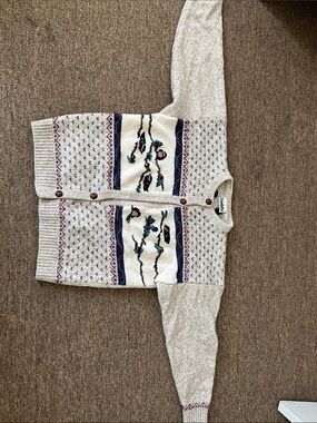 Northern Reflections Cream Cardigan with Teal and Burgundy Motif